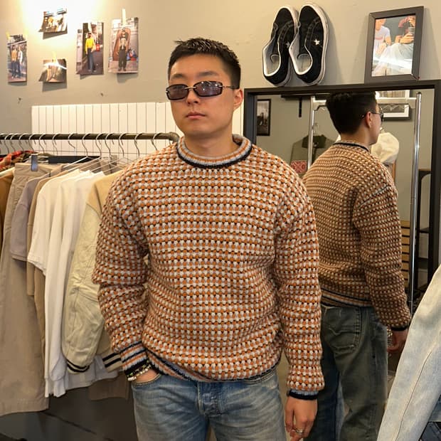 Beams check pattern detail wool knitwear