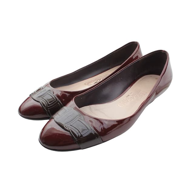 페라가모 젤리 바라 와인 페이던트 플랫슈즈 36 1/2 C