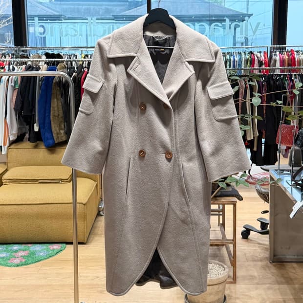 펜디 핑크베이지 더블 브레스티드 울 롱코트 