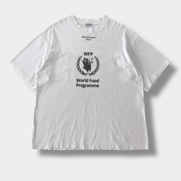 발렌시아가 x WFP 오버핏 프린팅 화이트 반팔티셔츠