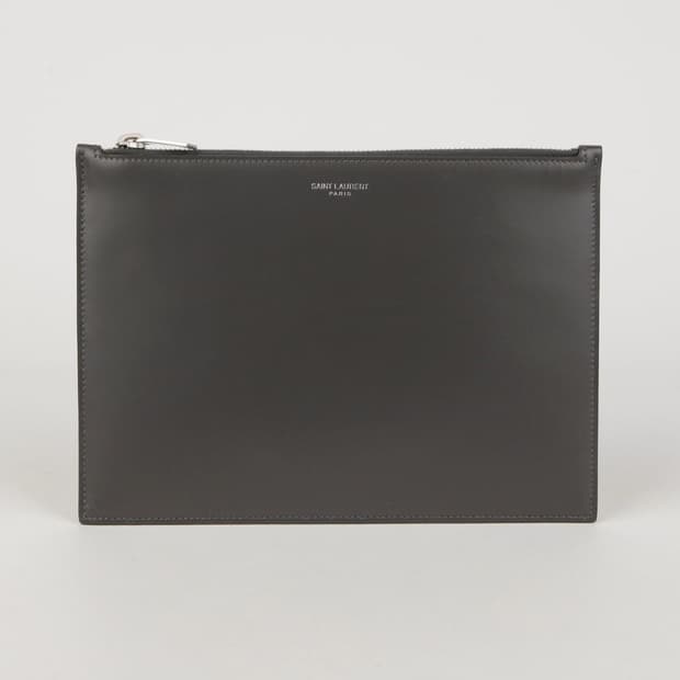 생로랑 클러치 635098 다크 그레이 레더 도큐먼트
