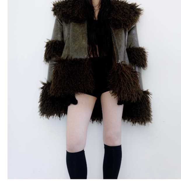 웻태그 WIDE COLLAR LEATHER SHEARLING JACKET