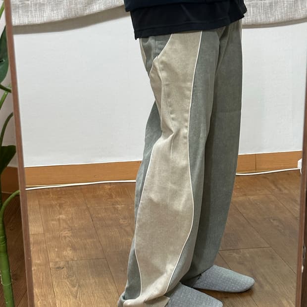 포스333 배색 와이드 팬츠