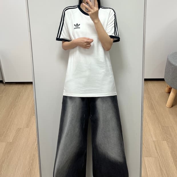 아디다스 화이트 블랙 링거 반팔 티셔츠