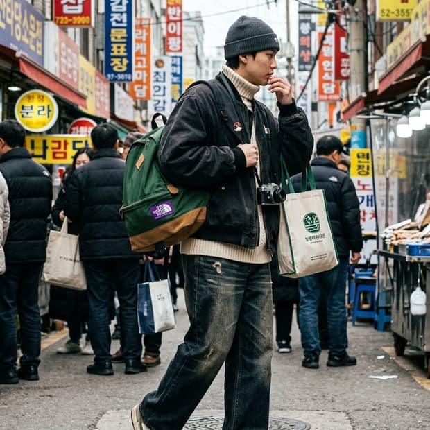 노스페이스 퍼플라벨 스웨이드 콤비 백팩