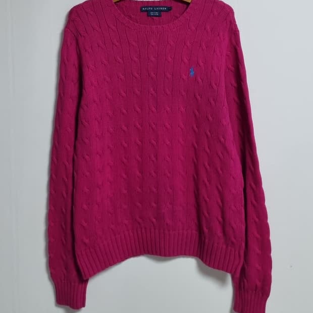 L ) 폴로 핑크 코튼 꽈배기니트