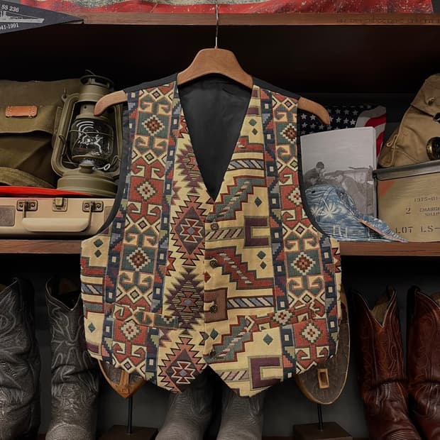 90s USA 빈티지 네이티브 아즈텍 패턴 웨스턴 클래식 베스트 N000