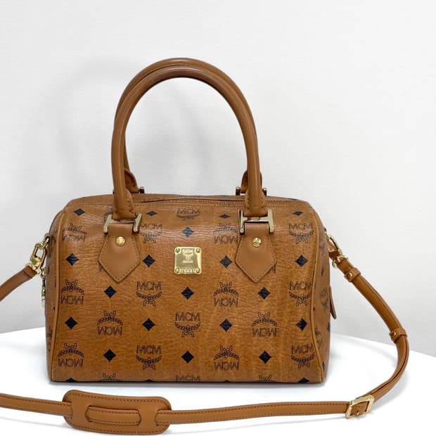 MCM Visetos Boston Bag Cognac