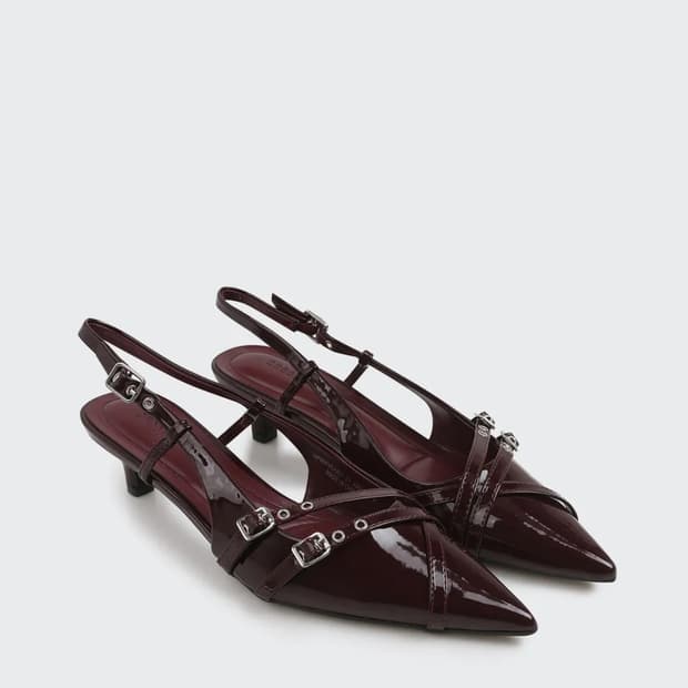 슈펜 트리플 버클 슬링백 다크레드 4cm