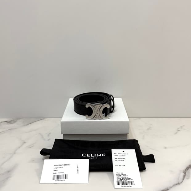 셀린느 그레인 카프스킨 라지 30mm 트리옹프 벨트 블랙 90