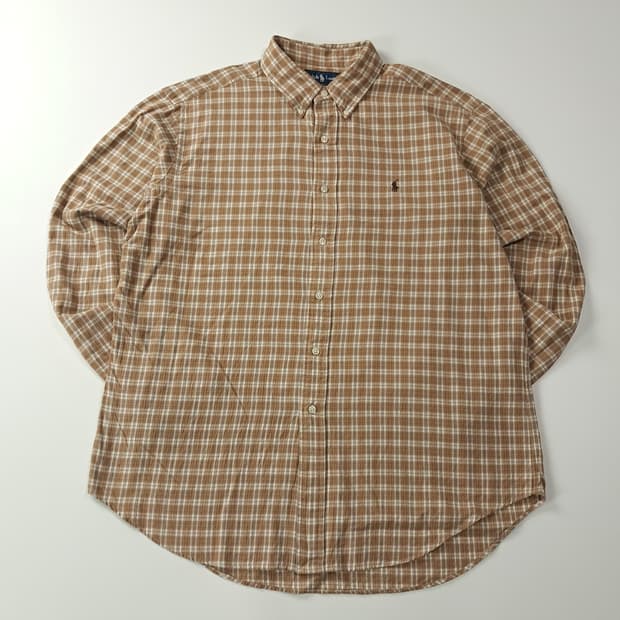 CK762 XL 폴로 90s 빈티지 컨트리 체크 브라운 셔츠 남방