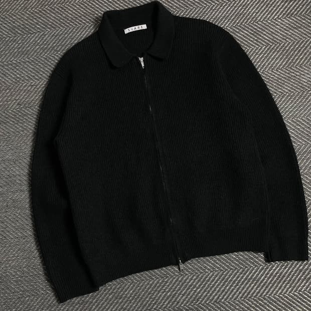 수아레 미니멀 파인울 투웨이 니트 카라 집업 자켓 y 4896