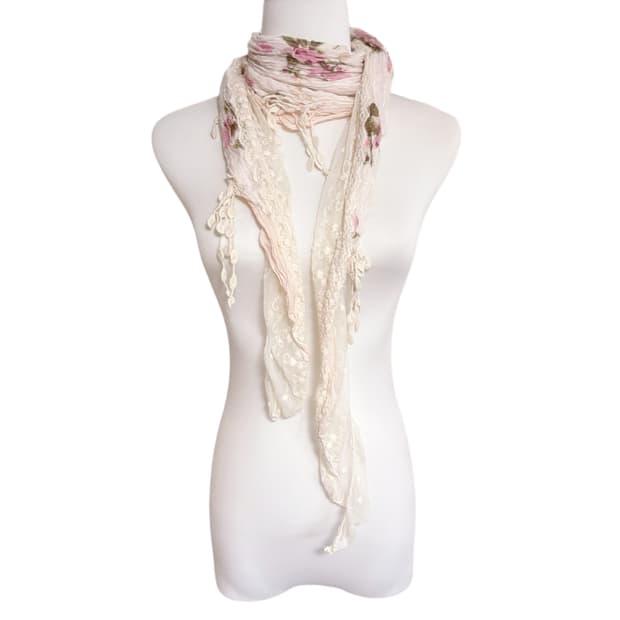 (이체시에눌) 일본 생화이트 핑크 장미 페어리 레이스 레이어드 머플러