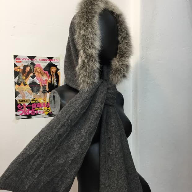 빈티지 퍼 후드 머플러