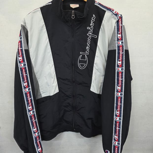챔피온 올드스쿨 배색 테이프로고 우븐 바람막이 트랙자켓 xl