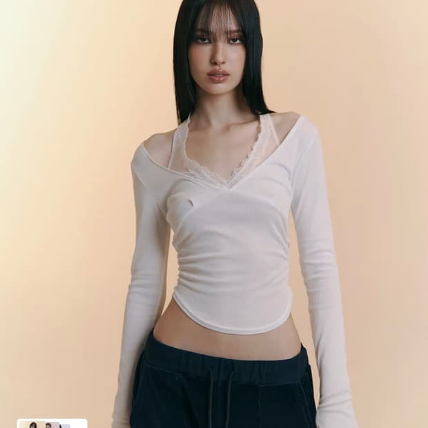 플리즈노팔로우 아멜리아 레이스 홀터 롱슬리브탑