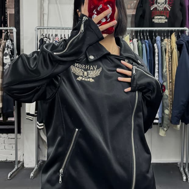 밴슨 레더 스컬 코튼 라이더 자켓