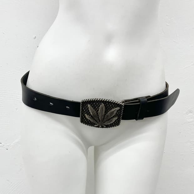 마리화나 메탈 리얼레더 버클 벨트