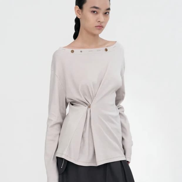 밀로 우먼 버튼 믹스 티셔츠