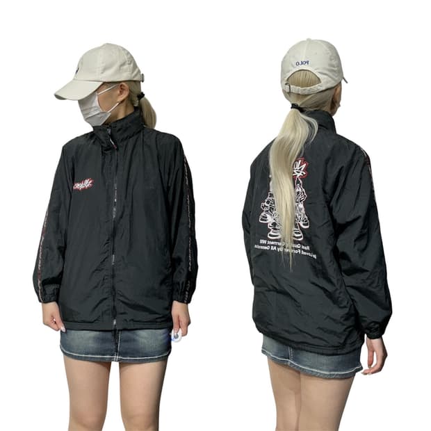 일본 빈티지 블랙 올드스쿨 프린팅 빅 로고 트랙 자켓