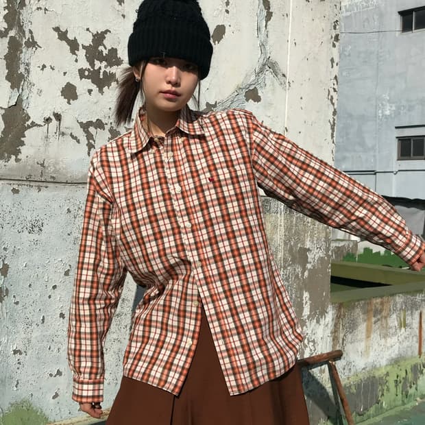 오렌지 브라운 체크 셔츠 