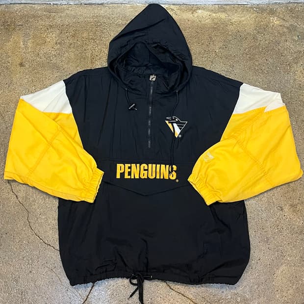 미국 빈티지 NHL 펭귄로고 후드 풀오버 바람막이