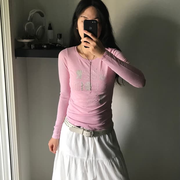 아베크롬비 중앙 프린팅 연핑크 긴팔티