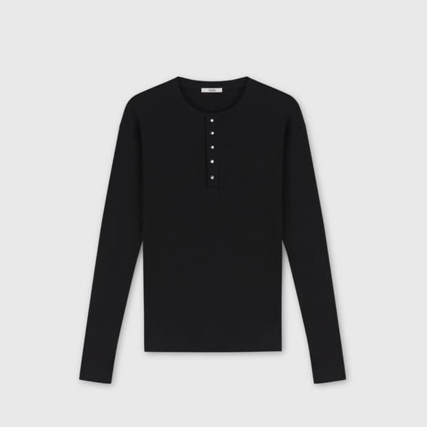 RIB SHELL HENLEY TOP BLACK