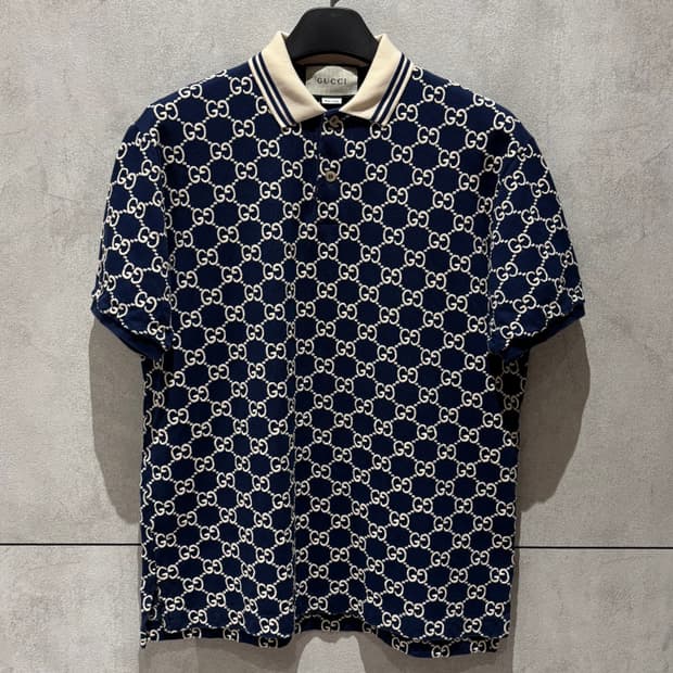 A / L (103) 구찌 GG 스트레치 코튼 카라티 네이비 백화점판