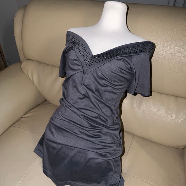 off-shoulder back eyelet shirring top