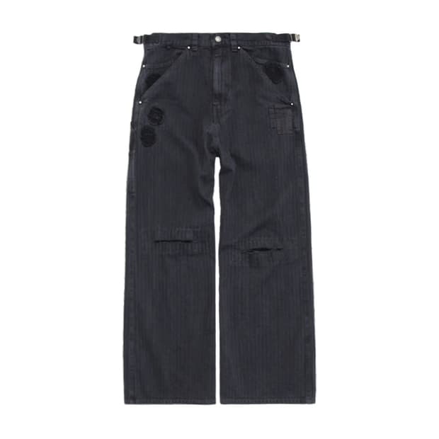 3)폴리테루 1011크로스 패치드 스트라이츠 팬츠 블랙