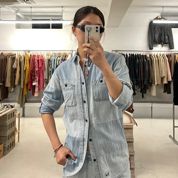 ARMANI JEANS patch work denim shirts