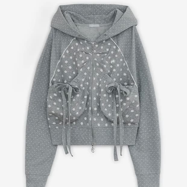 허그유어스킨 도트 후드집업 그레이 판매합니다