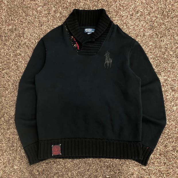 폴로 랄프로렌 빅포니 스티치 엘보우 패치 숄카라 니트