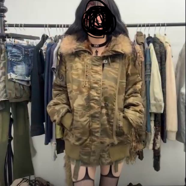 큐빈티지 카모 퍼 패딩 퍼자켓 갸루 y2k 파우닝 샵502 와이즈걸