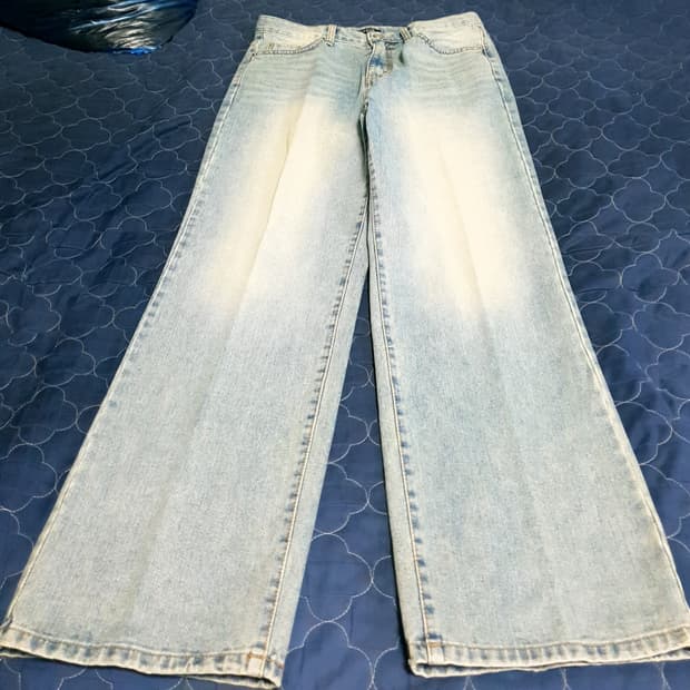 데님스토리 빈티지워싱 세미와이드 데님팬츠 연청 (M)