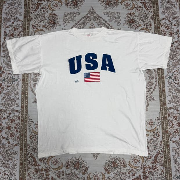 96‘s  USA성조기반팔티 XL 화이트싱글스티치