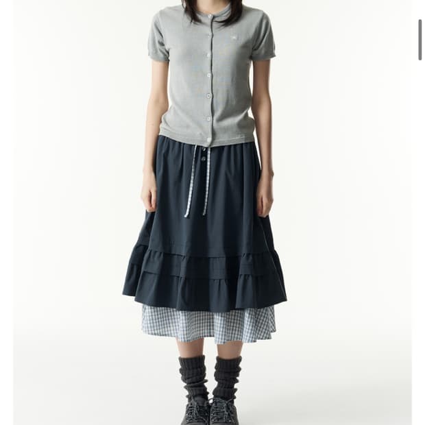 더콜디스트모먼트 체크 핀턱 레이어드 스커트