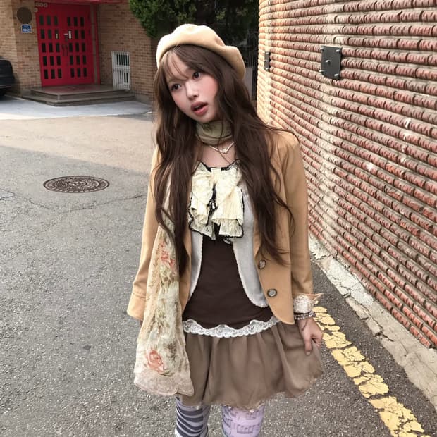 엑시즈팜 베이지 브라운 페어리 니혼진 쿠루미 코디세트