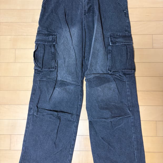 디미트리 블랙 카고 파라슈트 와이드 팬츠