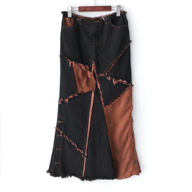 anion jeans) patch damage long skirt