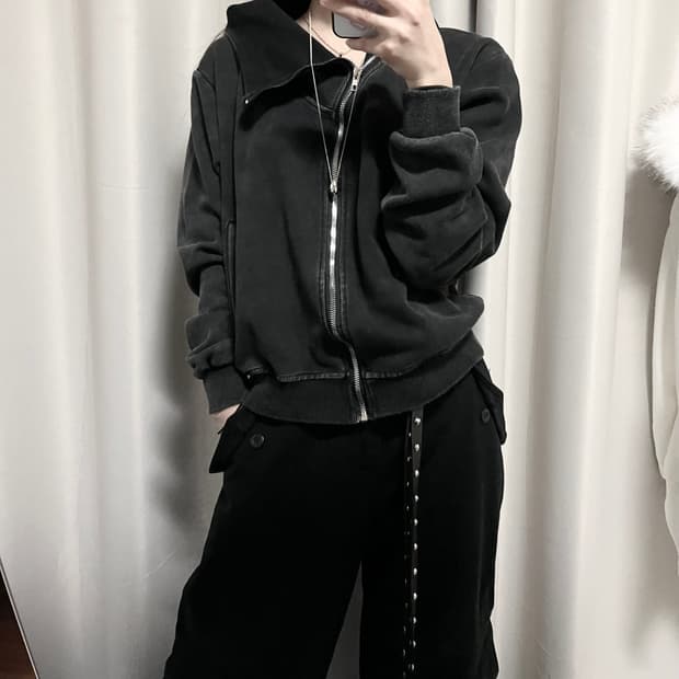 빈티지 하이넥 워싱 투웨이 후드집업