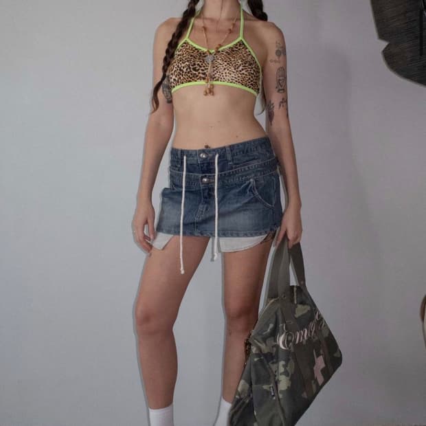 스컬프터 Apron Layered Mini Skirt 데님 미니스커트