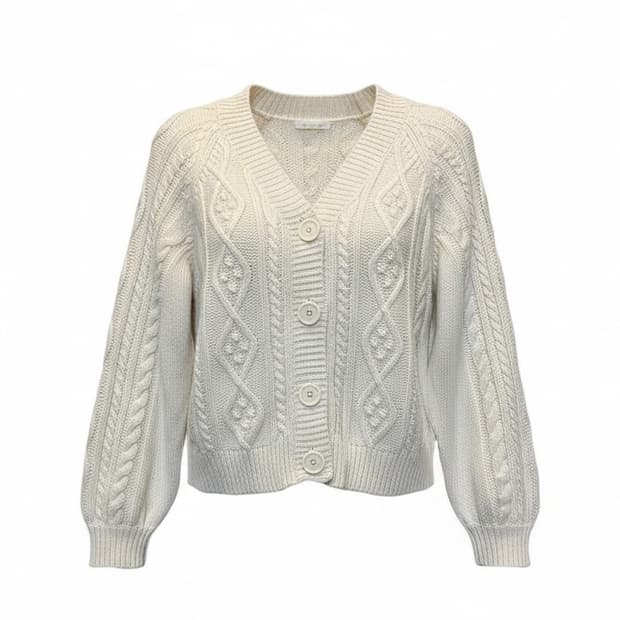 JPN VINTAGE 빅버튼 아란 니트가디건 케이블 패턴 볼륨 디테일