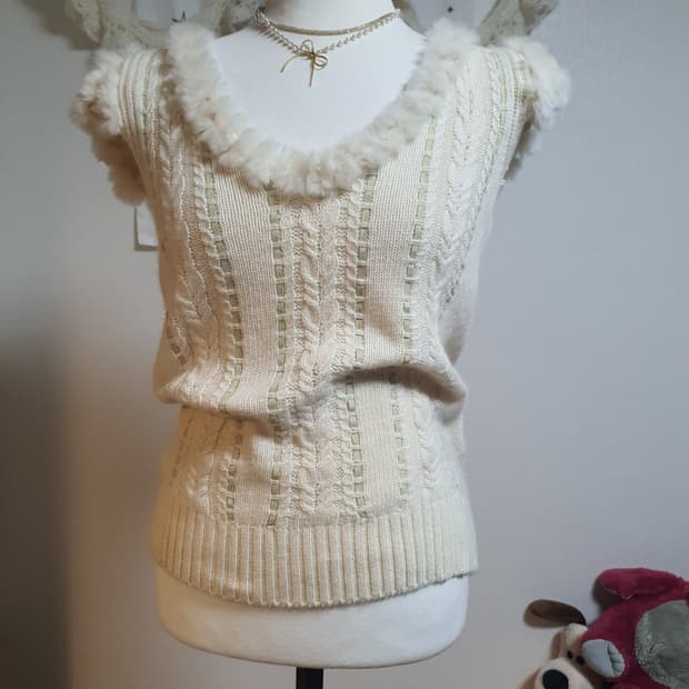 [모리걸] 아이보리 퍼 니트 셔츠