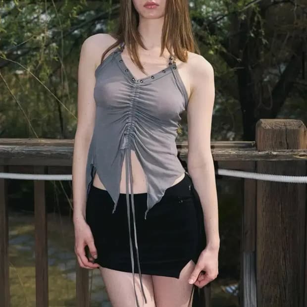 플리즈노팔로우 Cleo Cross Halter Sleeveless Top