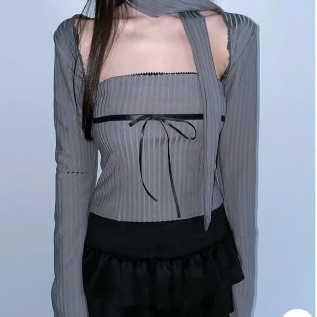 지그재그 에이블리 볼레로 스카프 탑 세트 셋업