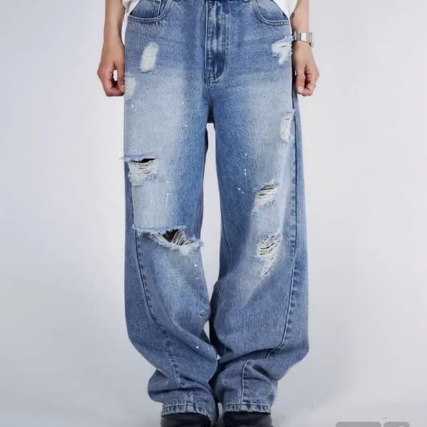 슬로우애시드 와이드 데님 팬츠