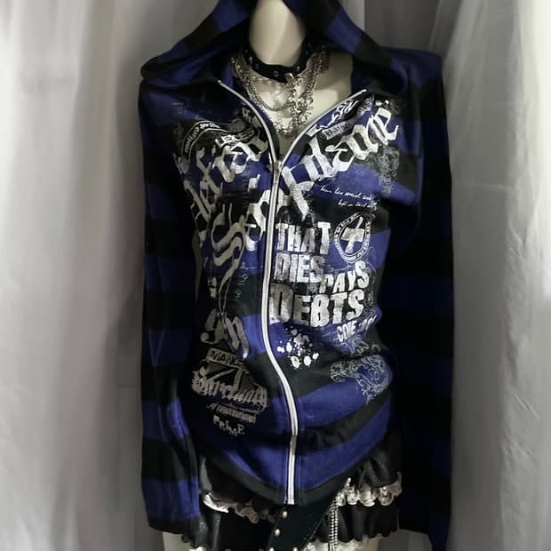 빈티지 펑크 레터링 y2k 니트 후드집업