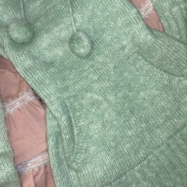 빈티지 모리 갸루 민트 글리터 폼폼이 니트 후드 원피스